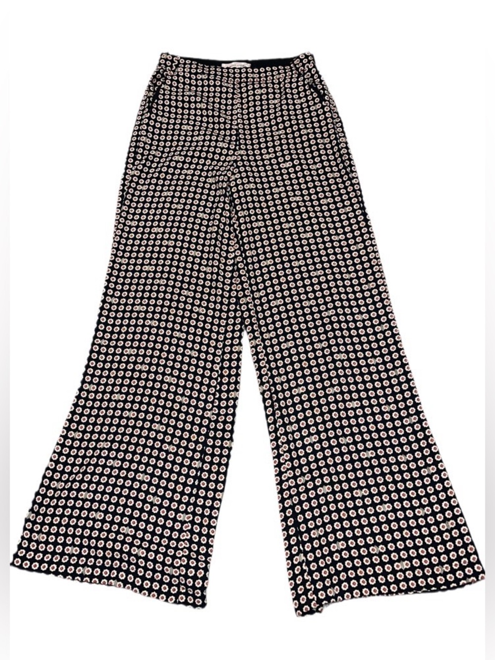 Traffic People Black & Cream Wide-Leg Printed Pants